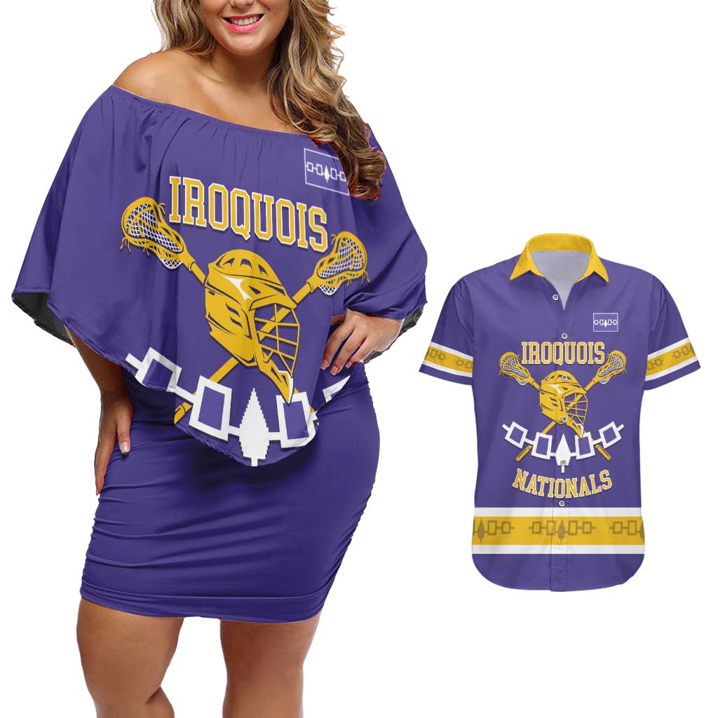 Custom Iroquois Lacrosse Couples Matching Off Shoulder Short Dress and Hawaiian Shirt Haudenosaunee Nationals