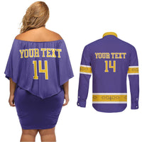 Custom Iroquois Lacrosse Couples Matching Off Shoulder Short Dress and Long Sleeve Button Shirt Haudenosaunee Nationals