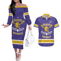 Custom Iroquois Lacrosse Couples Matching Off The Shoulder Long Sleeve Dress and Hawaiian Shirt Haudenosaunee Nationals