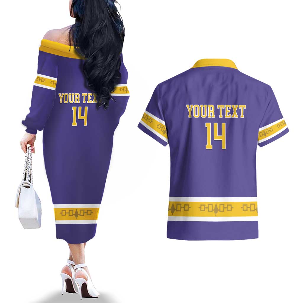 Custom Iroquois Lacrosse Couples Matching Off The Shoulder Long Sleeve Dress and Hawaiian Shirt Haudenosaunee Nationals