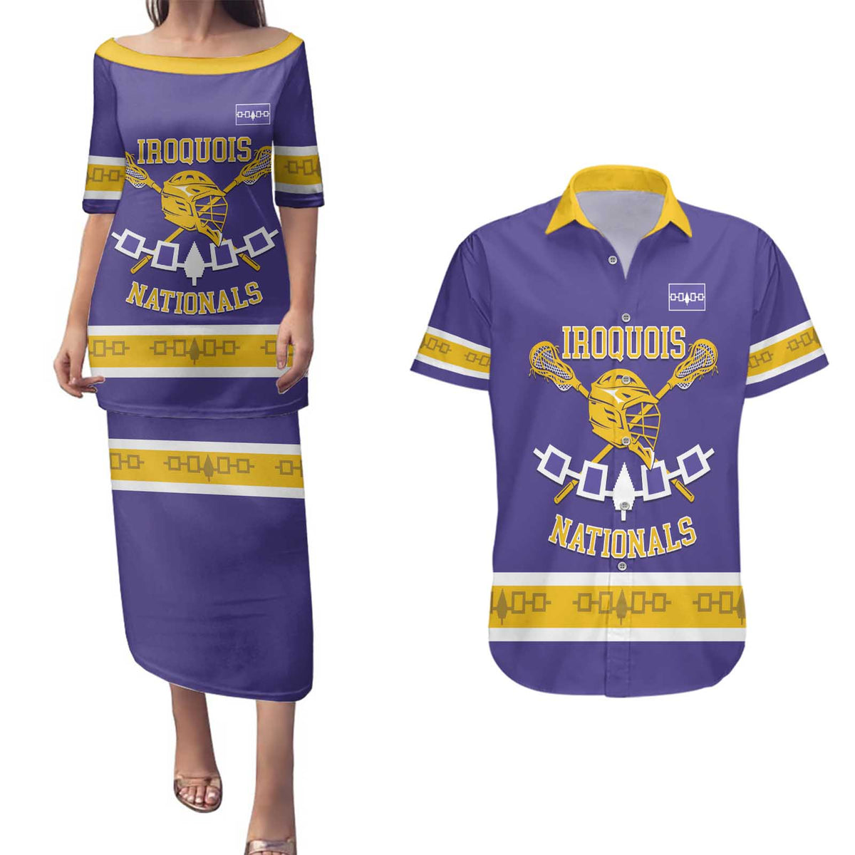 Custom Iroquois Lacrosse Couples Matching Puletasi and Hawaiian Shirt Haudenosaunee Nationals