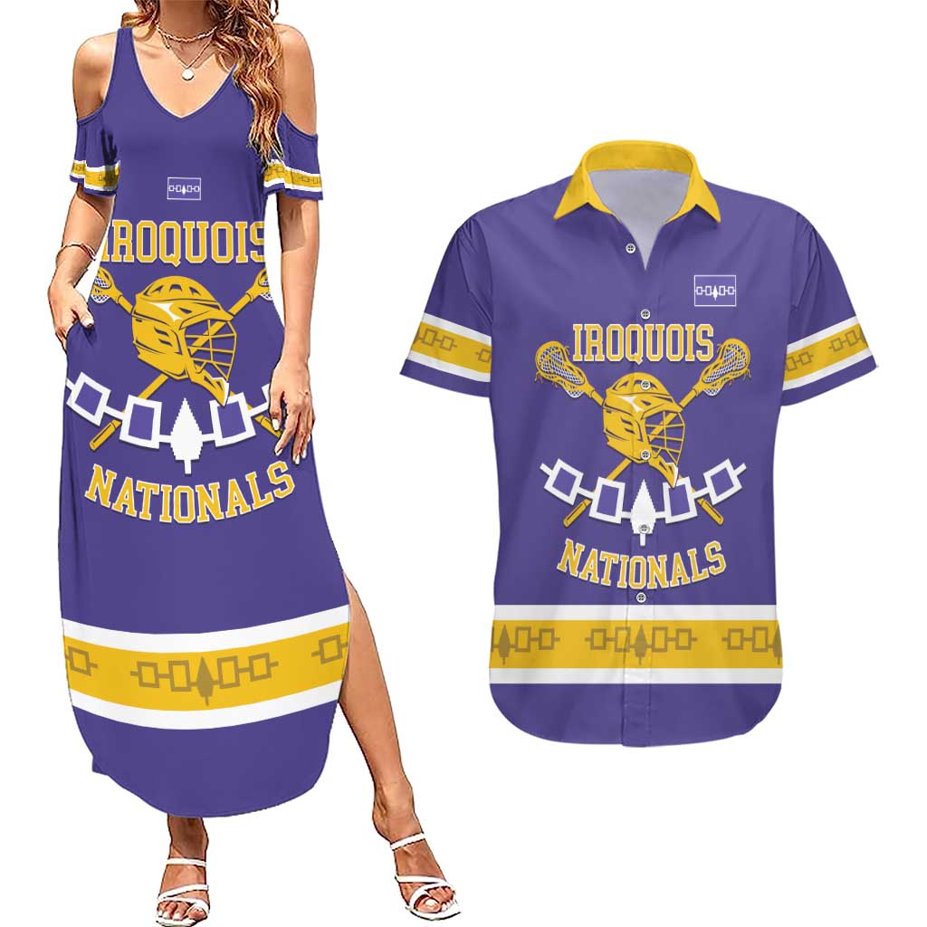 Custom Iroquois Lacrosse Couples Matching Summer Maxi Dress and Hawaiian Shirt Haudenosaunee Nationals