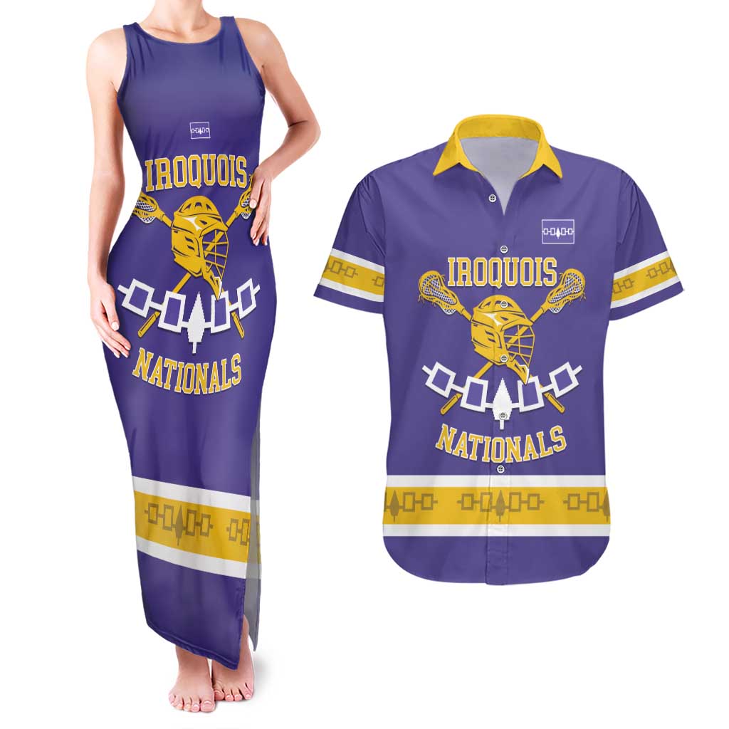 Custom Iroquois Lacrosse Couples Matching Tank Maxi Dress and Hawaiian Shirt Haudenosaunee Nationals