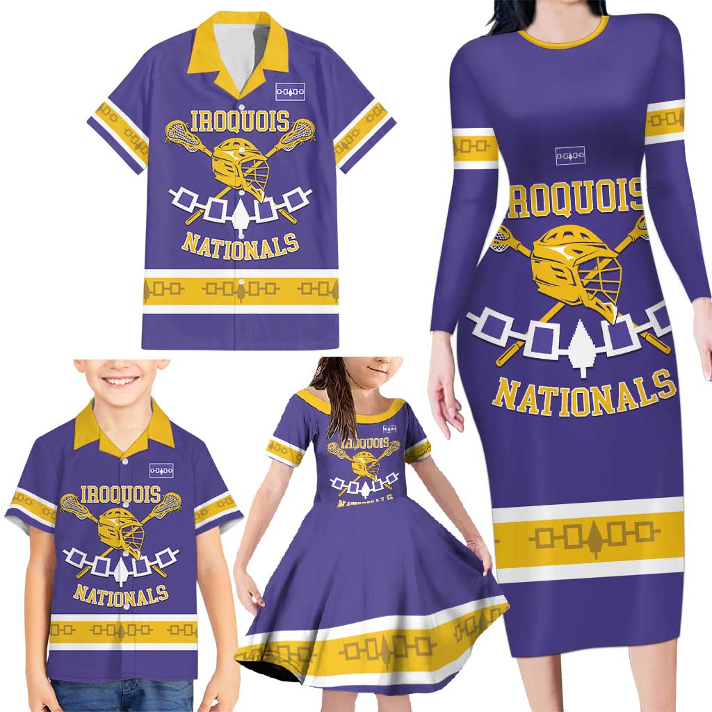 Custom Iroquois Lacrosse Family Matching Long Sleeve Bodycon Dress and Hawaiian Shirt Haudenosaunee Nationals
