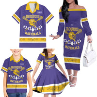 Custom Iroquois Lacrosse Family Matching Off The Shoulder Long Sleeve Dress and Hawaiian Shirt Haudenosaunee Nationals
