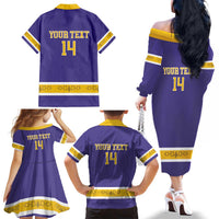 Custom Iroquois Lacrosse Family Matching Off The Shoulder Long Sleeve Dress and Hawaiian Shirt Haudenosaunee Nationals