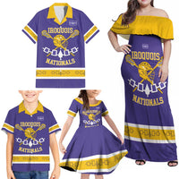 Custom Iroquois Lacrosse Family Matching Off Shoulder Maxi Dress and Hawaiian Shirt Haudenosaunee Nationals