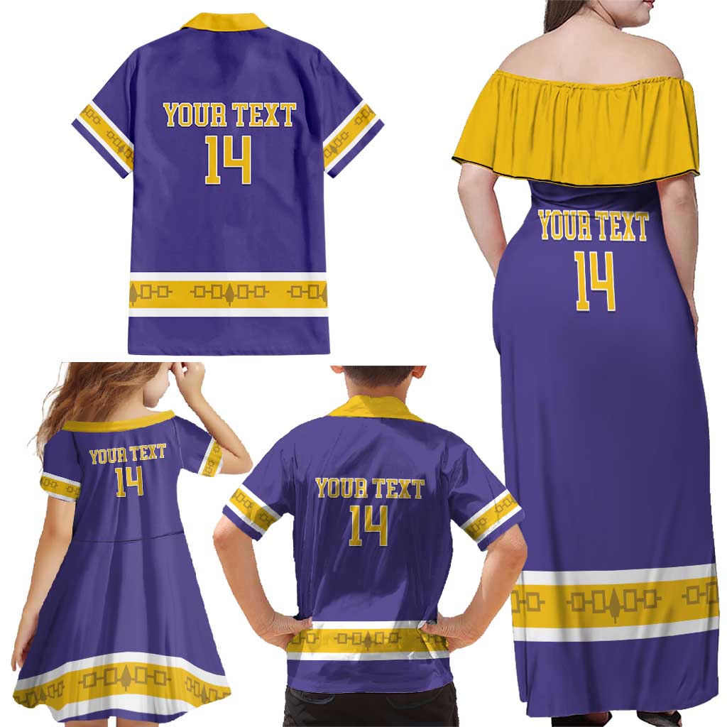 Custom Iroquois Lacrosse Family Matching Off Shoulder Maxi Dress and Hawaiian Shirt Haudenosaunee Nationals
