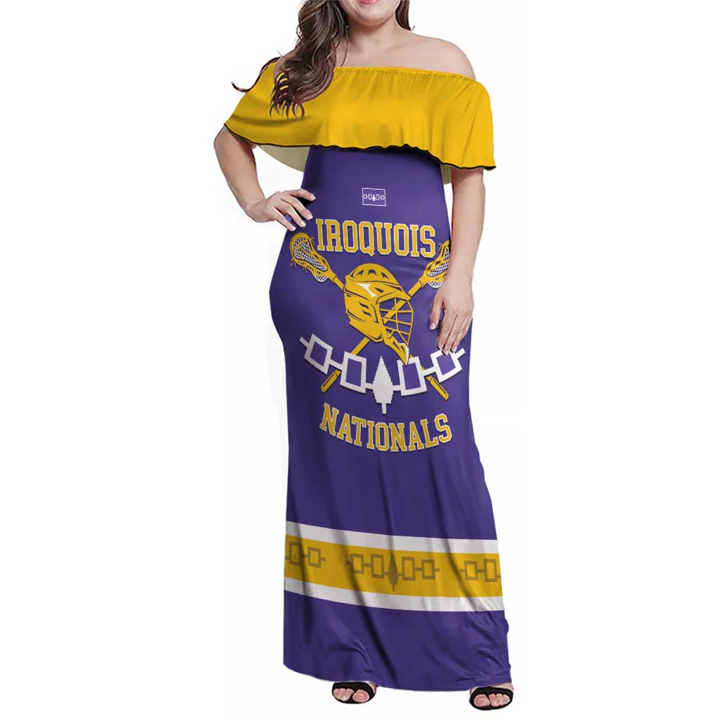 Custom Iroquois Lacrosse Family Matching Off Shoulder Maxi Dress and Hawaiian Shirt Haudenosaunee Nationals