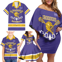 Custom Iroquois Lacrosse Family Matching Off Shoulder Short Dress and Hawaiian Shirt Haudenosaunee Nationals