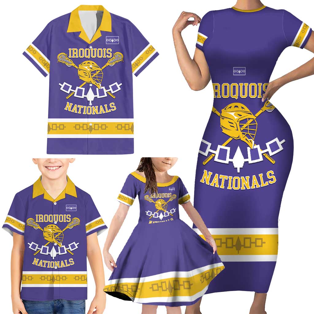 Custom Iroquois Lacrosse Family Matching Short Sleeve Bodycon Dress and Hawaiian Shirt Haudenosaunee Nationals