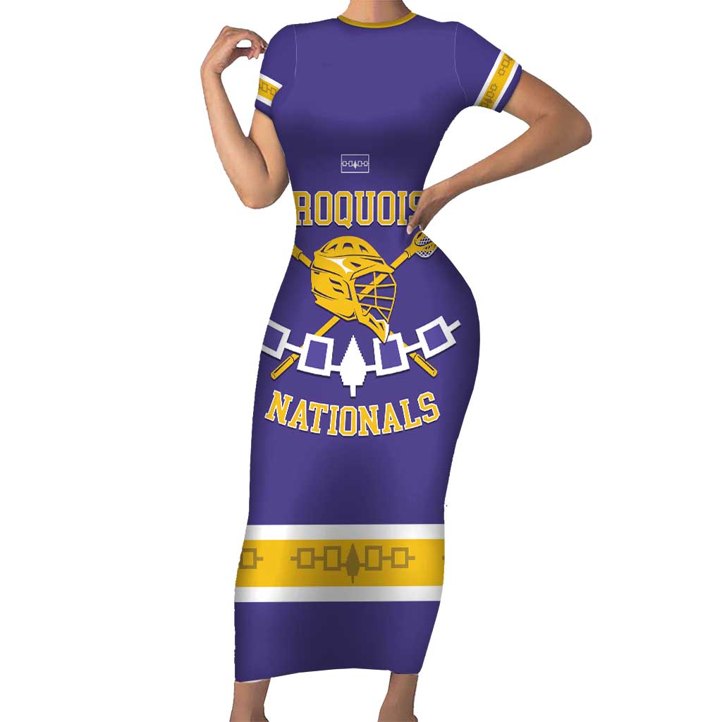 Custom Iroquois Lacrosse Family Matching Short Sleeve Bodycon Dress and Hawaiian Shirt Haudenosaunee Nationals