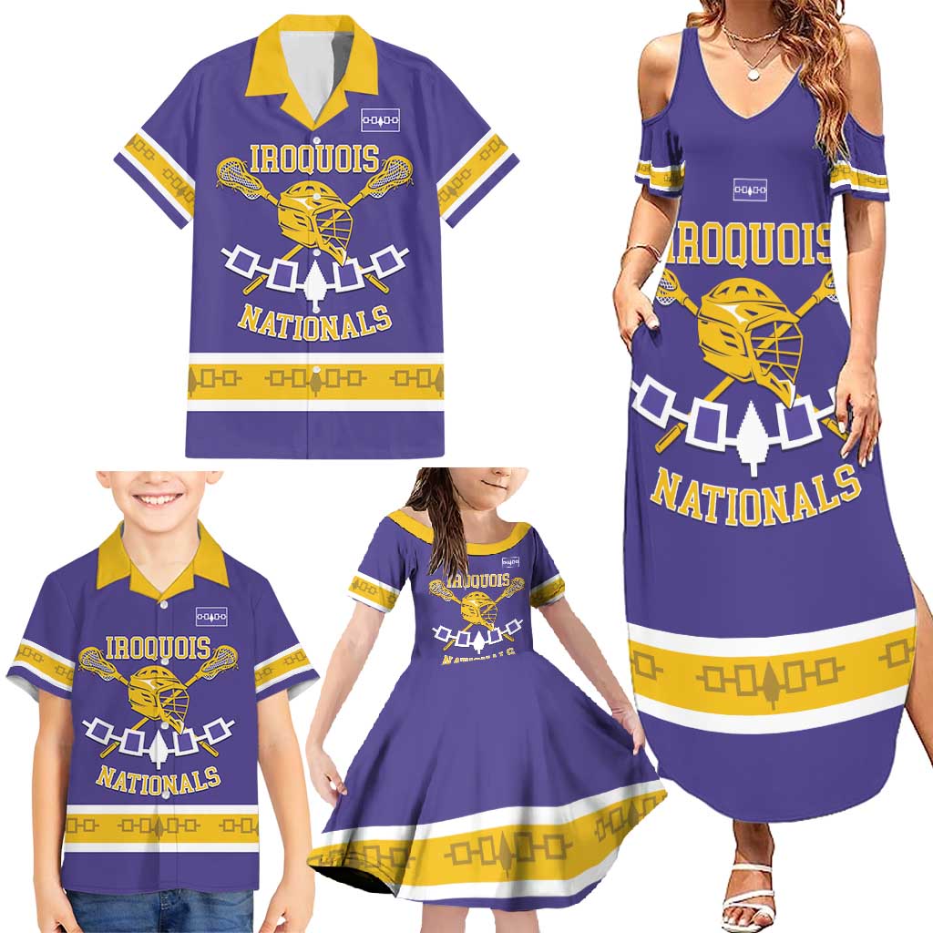 Custom Iroquois Lacrosse Family Matching Summer Maxi Dress and Hawaiian Shirt Haudenosaunee Nationals