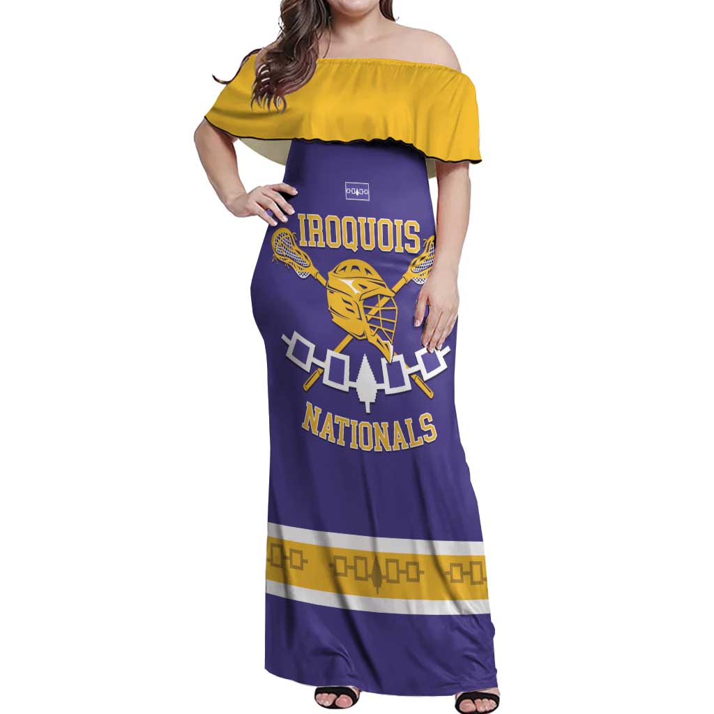 Custom Iroquois Lacrosse Off Shoulder Maxi Dress Haudenosaunee Nationals
