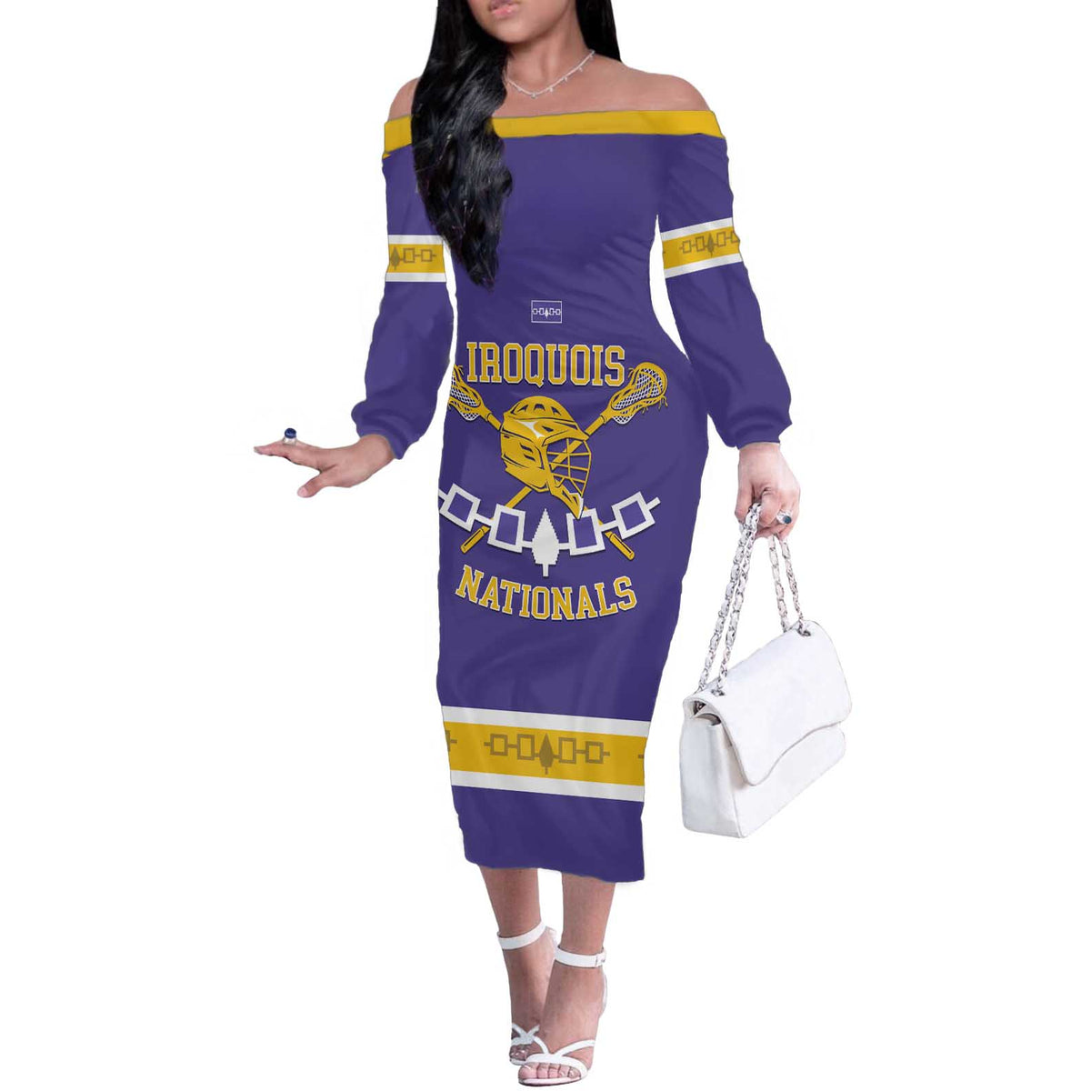 Custom Iroquois Lacrosse Off The Shoulder Long Sleeve Dress Haudenosaunee Nationals