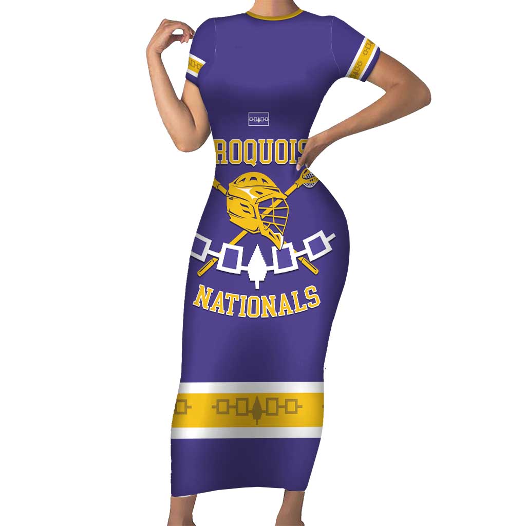 Custom Iroquois Lacrosse Short Sleeve Bodycon Dress Haudenosaunee Nationals