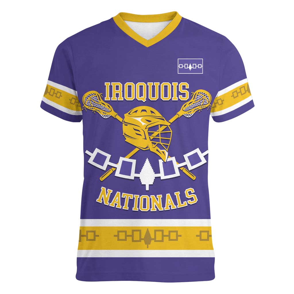 Custom Iroquois Lacrosse Women V-Neck T-Shirt Haudenosaunee Nationals