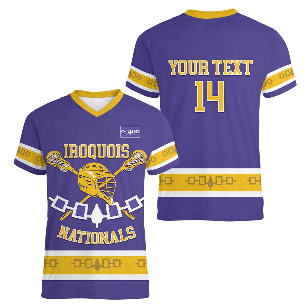Custom Iroquois Lacrosse Women V-Neck T-Shirt Haudenosaunee Nationals