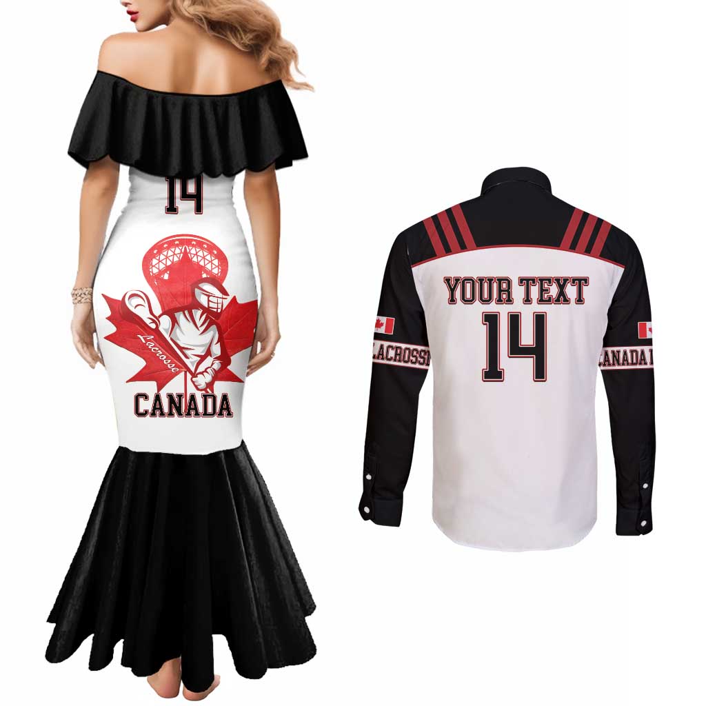 Custom Canada Lacrosse Couples Matching Mermaid Dress and Long Sleeve Button Shirt Go Champions Maple Leaf