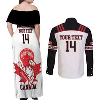 Custom Canada Lacrosse Couples Matching Off Shoulder Maxi Dress and Long Sleeve Button Shirt Go Champions Maple Leaf