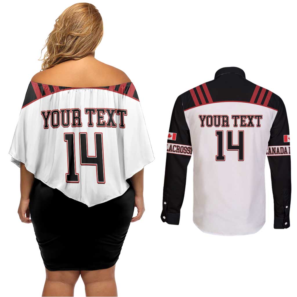 Custom Canada Lacrosse Couples Matching Off Shoulder Short Dress and Long Sleeve Button Shirt Go Champions Maple Leaf