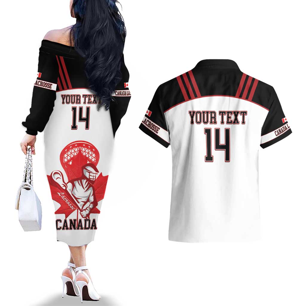 Custom Canada Lacrosse Couples Matching Off The Shoulder Long Sleeve Dress and Hawaiian Shirt Go Champions Maple Leaf