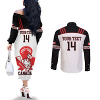 Custom Canada Lacrosse Couples Matching Off The Shoulder Long Sleeve Dress and Long Sleeve Button Shirt Go Champions Maple Leaf