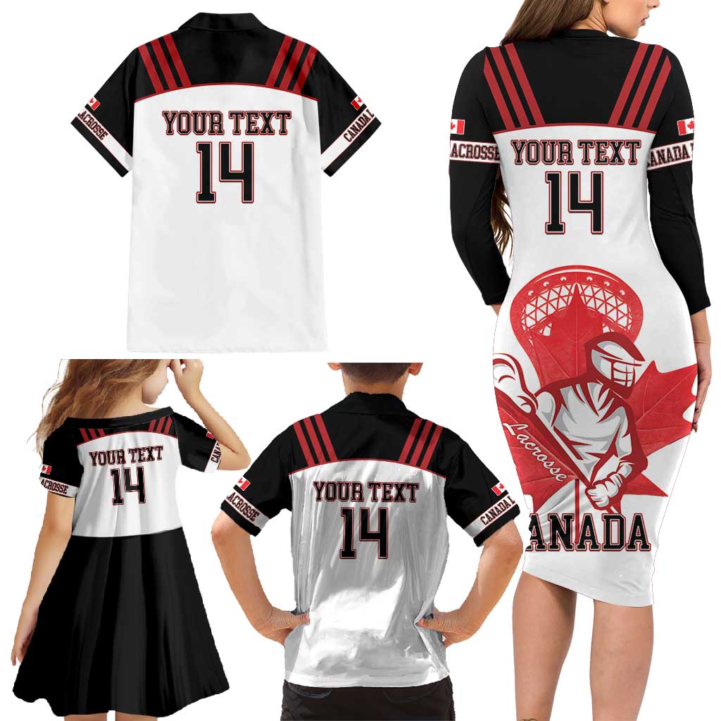 Custom Canada Lacrosse Family Matching Long Sleeve Bodycon Dress and Hawaiian Shirt Go Champions Maple Leaf