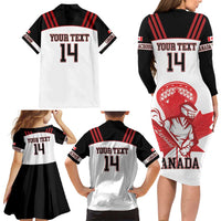 Custom Canada Lacrosse Family Matching Long Sleeve Bodycon Dress and Hawaiian Shirt Go Champions Maple Leaf
