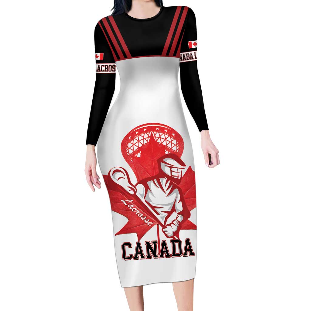 Custom Canada Lacrosse Family Matching Long Sleeve Bodycon Dress and Hawaiian Shirt Go Champions Maple Leaf