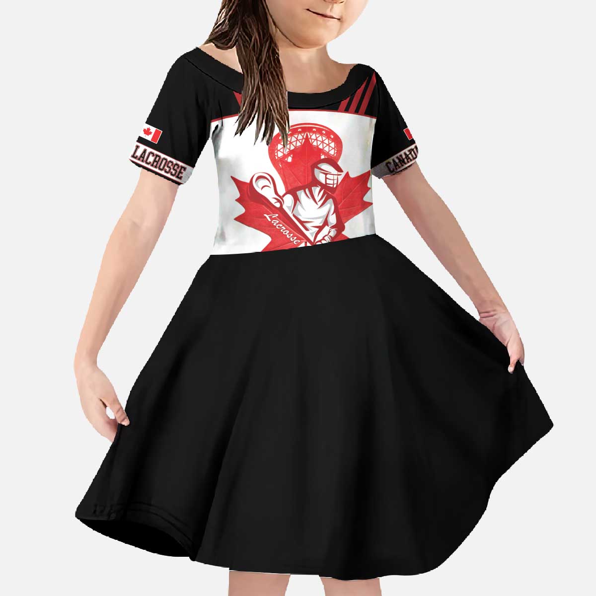 Custom Canada Lacrosse Family Matching Off The Shoulder Long Sleeve Dress and Hawaiian Shirt Go Champions Maple Leaf