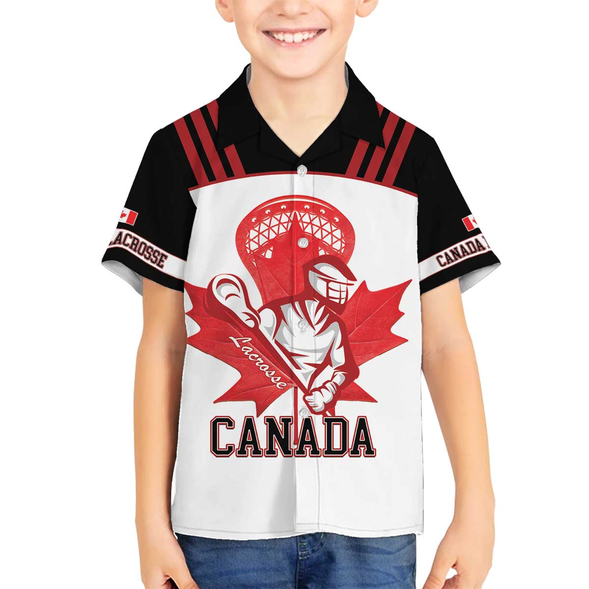 Custom Canada Lacrosse Family Matching Off The Shoulder Long Sleeve Dress and Hawaiian Shirt Go Champions Maple Leaf