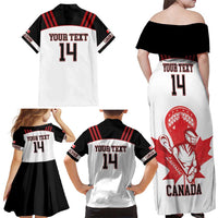 Custom Canada Lacrosse Family Matching Off Shoulder Maxi Dress and Hawaiian Shirt Go Champions Maple Leaf