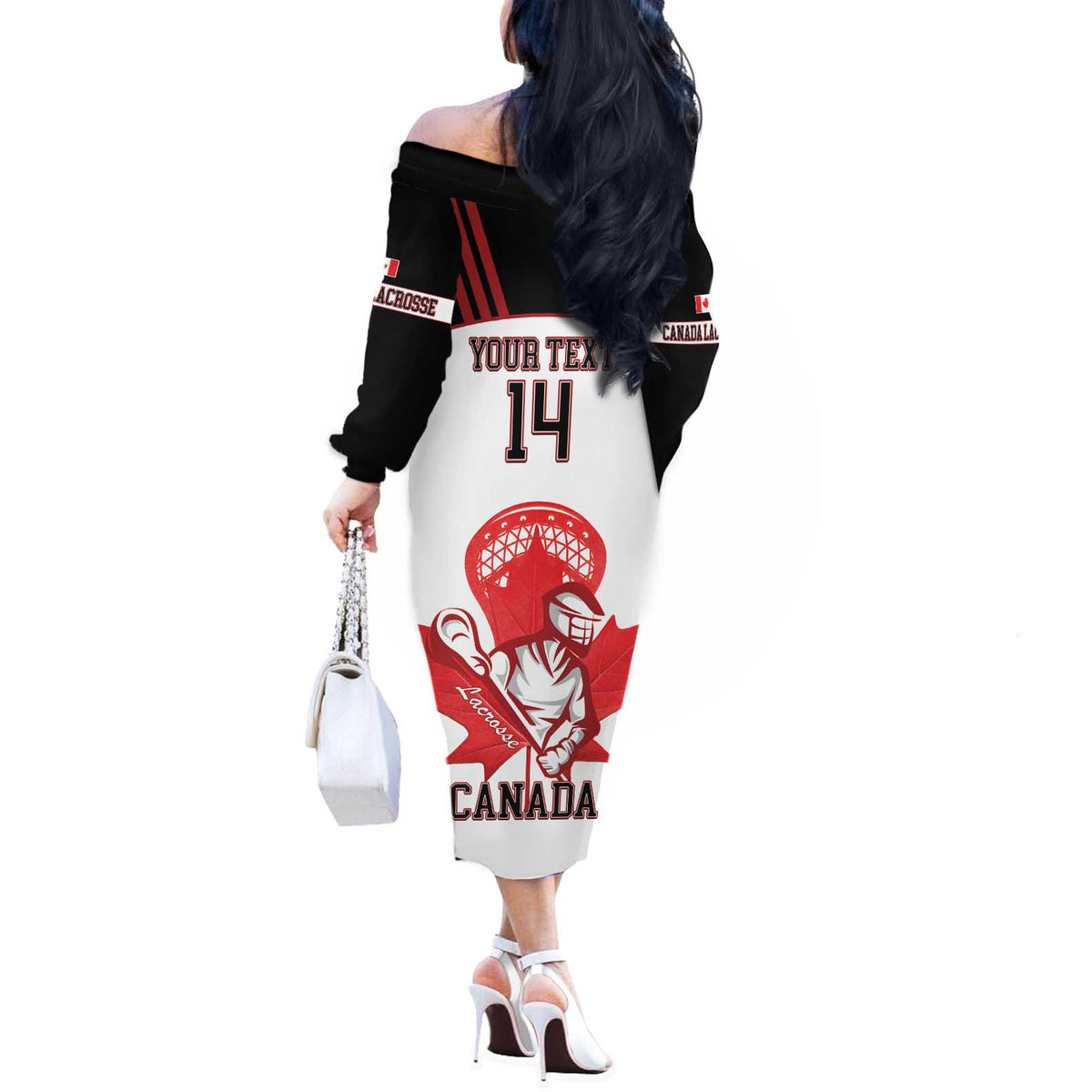 Custom Canada Lacrosse Off The Shoulder Long Sleeve Dress Go Champions Maple Leaf