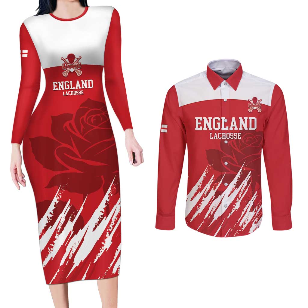 Custom England Lacrosse Couples Matching Long Sleeve Bodycon Dress and Long Sleeve Button Shirt Go Champions Rose