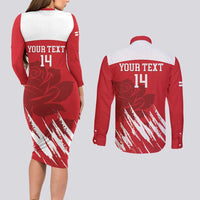 Custom England Lacrosse Couples Matching Long Sleeve Bodycon Dress and Long Sleeve Button Shirt Go Champions Rose