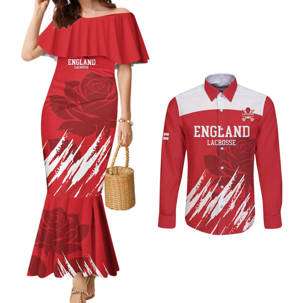 Custom England Lacrosse Couples Matching Mermaid Dress and Long Sleeve Button Shirt Go Champions Rose