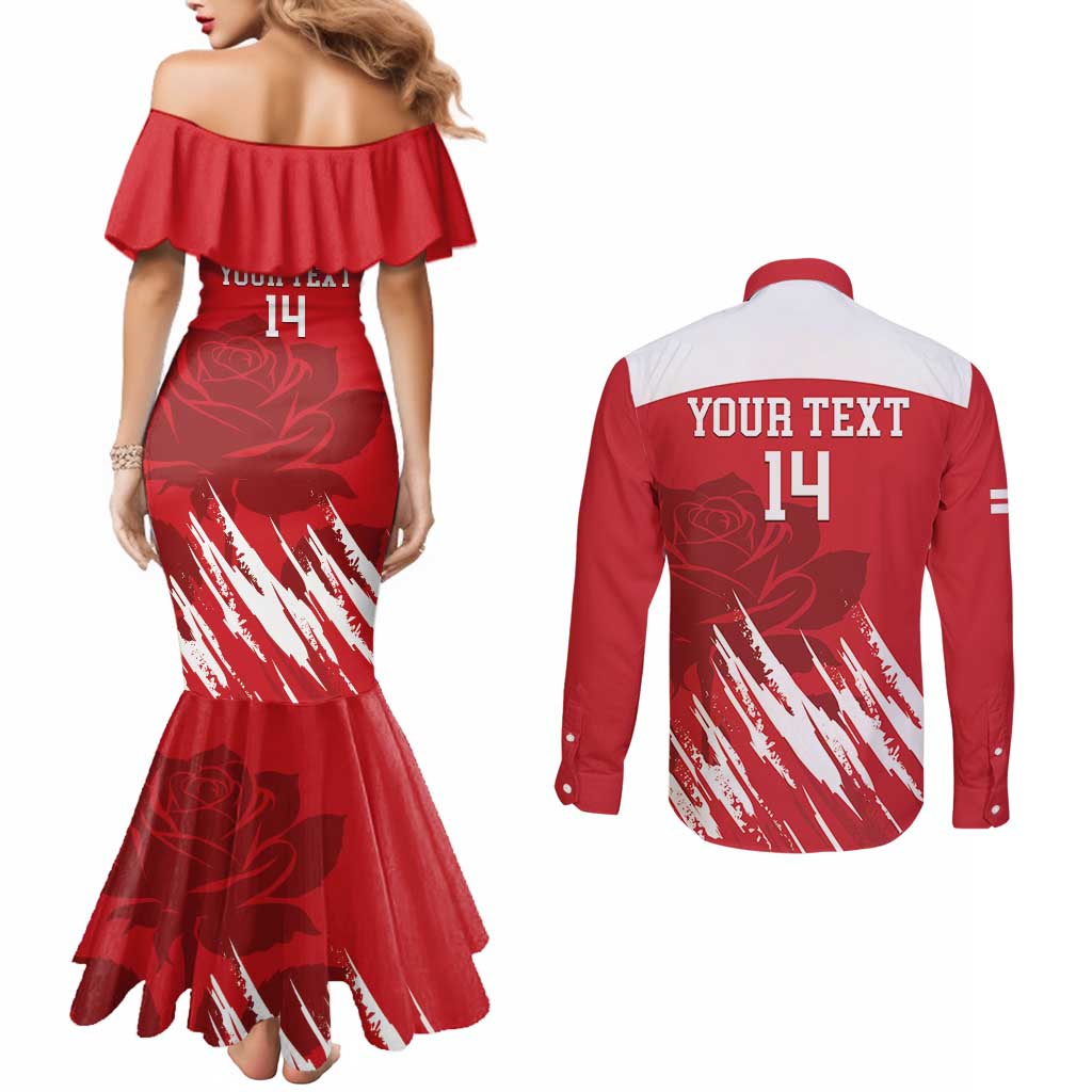 Custom England Lacrosse Couples Matching Mermaid Dress and Long Sleeve Button Shirt Go Champions Rose