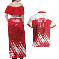 Custom England Lacrosse Couples Matching Off Shoulder Maxi Dress and Hawaiian Shirt Go Champions Rose