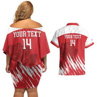 Custom England Lacrosse Couples Matching Off Shoulder Short Dress and Hawaiian Shirt Go Champions Rose