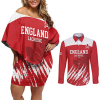 Custom England Lacrosse Couples Matching Off Shoulder Short Dress and Long Sleeve Button Shirt Go Champions Rose
