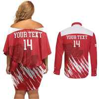 Custom England Lacrosse Couples Matching Off Shoulder Short Dress and Long Sleeve Button Shirt Go Champions Rose