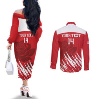 Custom England Lacrosse Couples Matching Off The Shoulder Long Sleeve Dress and Long Sleeve Button Shirt Go Champions Rose