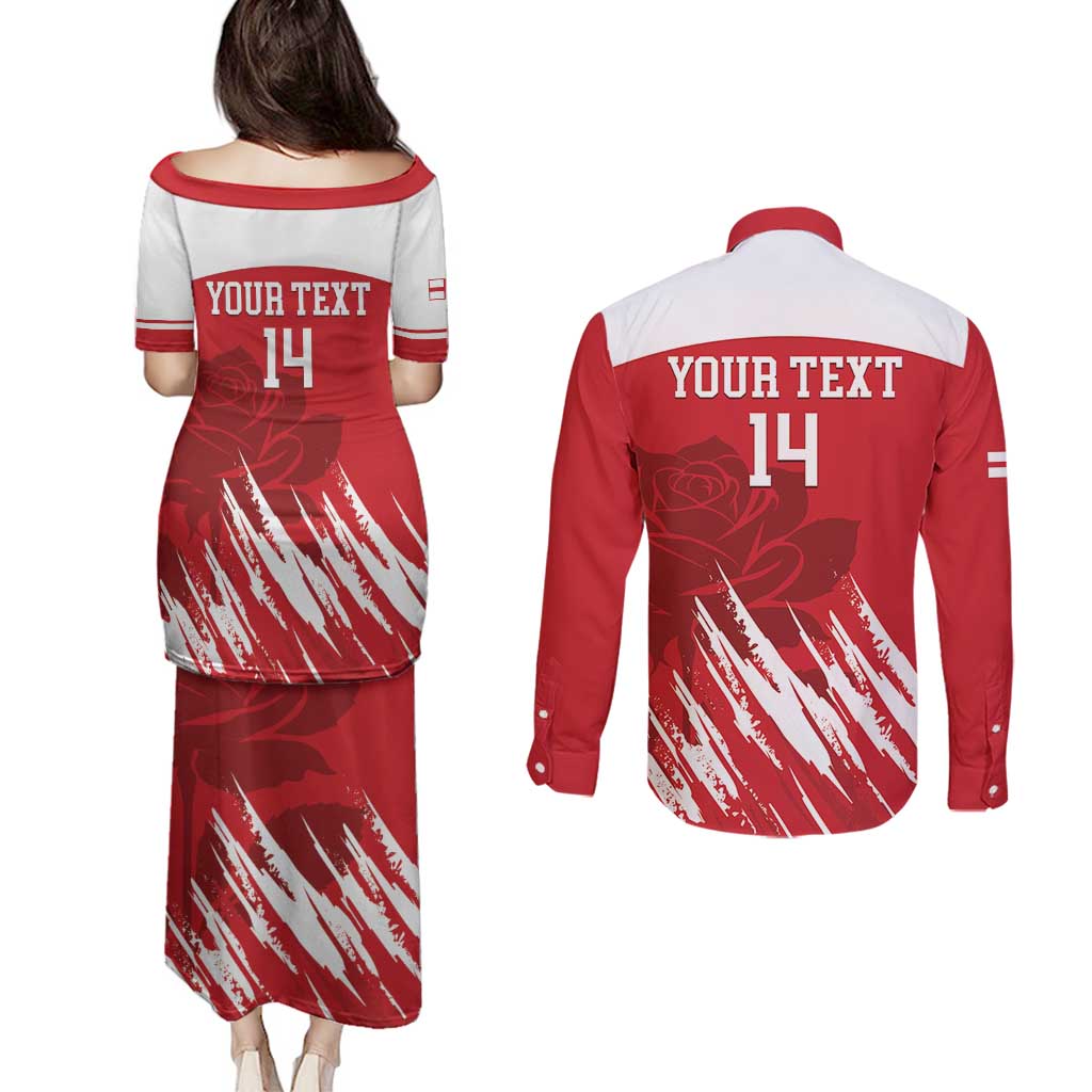 Custom England Lacrosse Couples Matching Puletasi and Long Sleeve Button Shirt Go Champions Rose