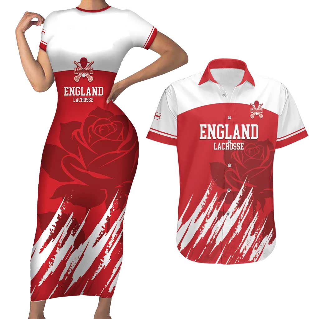 Custom England Lacrosse Couples Matching Short Sleeve Bodycon Dress and Hawaiian Shirt Go Champions Rose