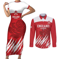 Custom England Lacrosse Couples Matching Short Sleeve Bodycon Dress and Long Sleeve Button Shirt Go Champions Rose