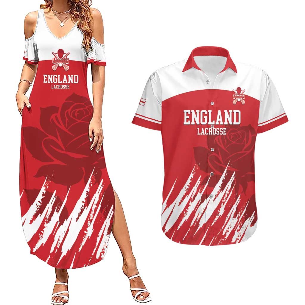 Custom England Lacrosse Couples Matching Summer Maxi Dress and Hawaiian Shirt Go Champions Rose