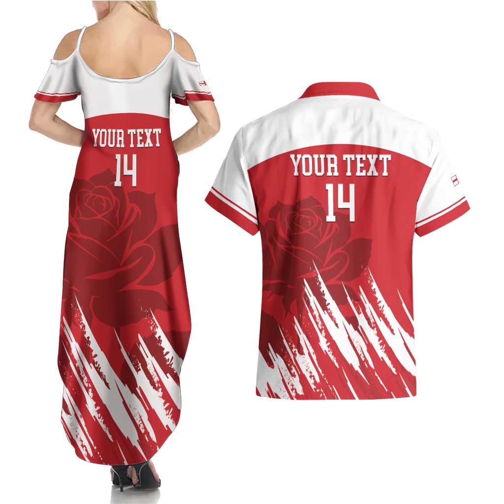 Custom England Lacrosse Couples Matching Summer Maxi Dress and Hawaiian Shirt Go Champions Rose