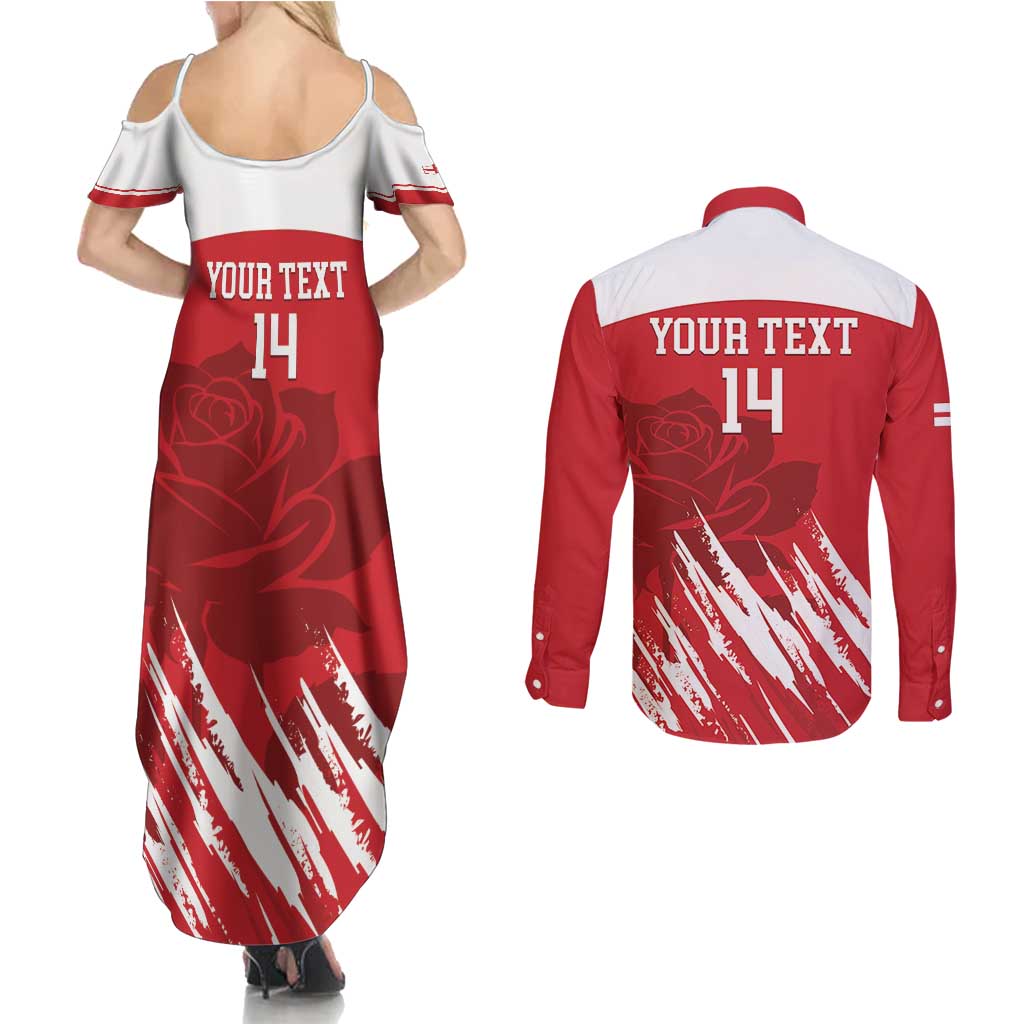 Custom England Lacrosse Couples Matching Summer Maxi Dress and Long Sleeve Button Shirt Go Champions Rose