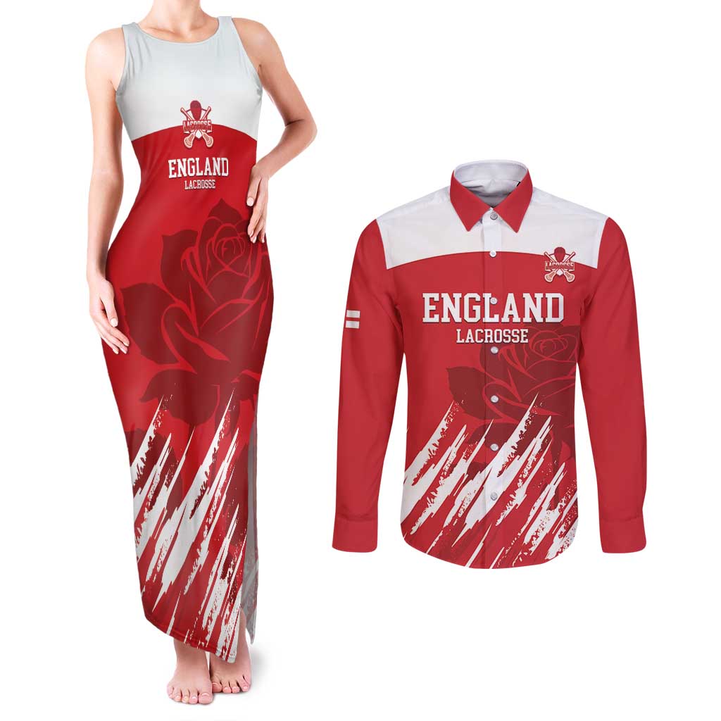 Custom England Lacrosse Couples Matching Tank Maxi Dress and Long Sleeve Button Shirt Go Champions Rose